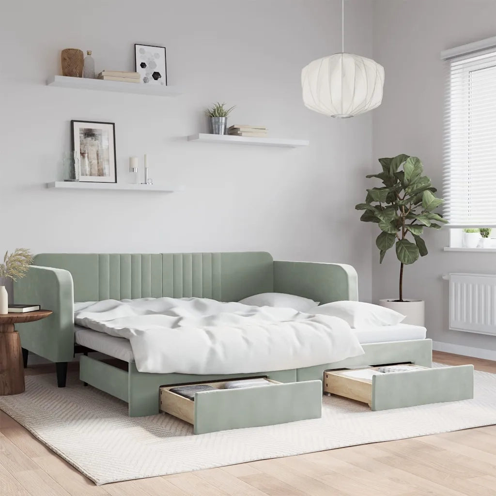 Divano letto | Sof¨¤ letto | Letto singolo Estraibile Cassetti Grigio Chiaro 100x190 Velluto