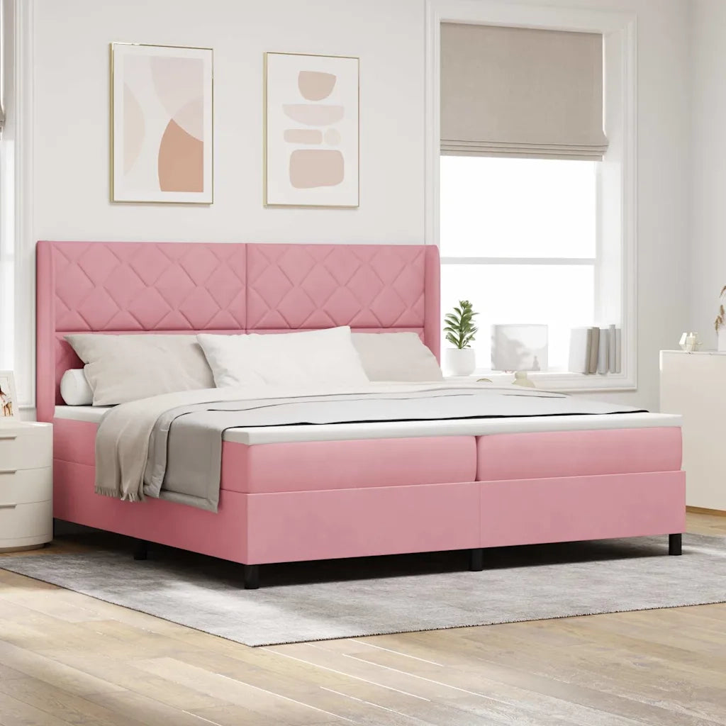 Letto a molle con materasso Rosa 200 x 200 cm Velluto 3342085