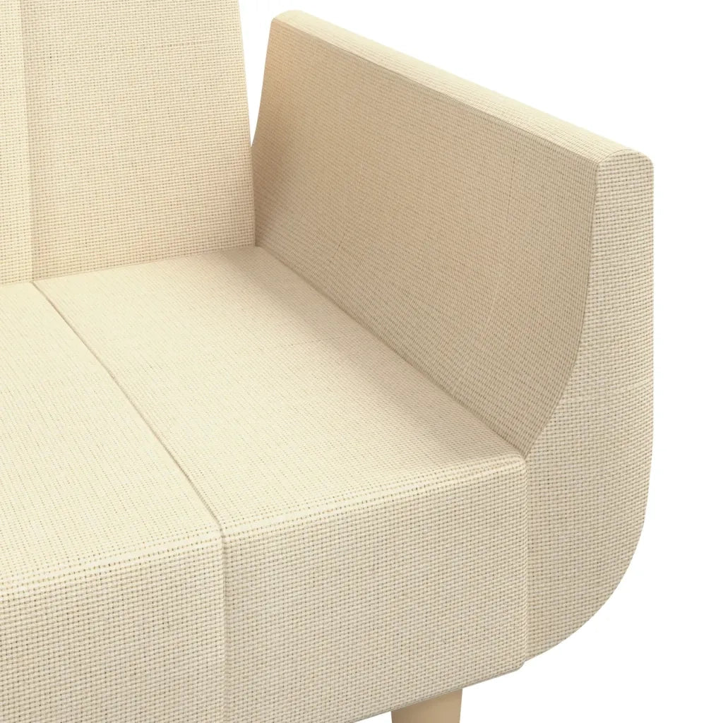 Divano Letto a 2 Posti con 2 Cuscini Crema in Tessuto 375872