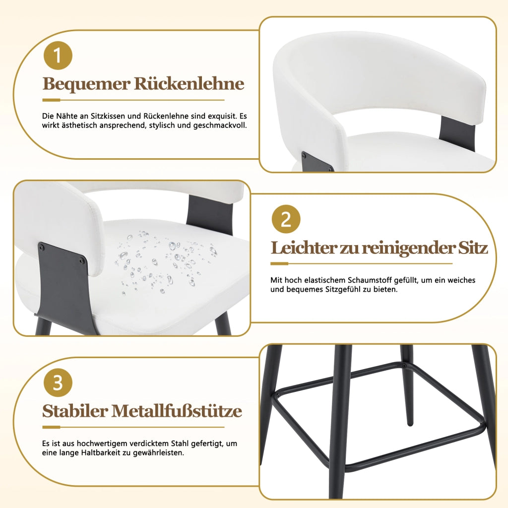 SGABELLO Bar con Schienale Set da 2 pezzi 64 cm PU Bianco Metallo