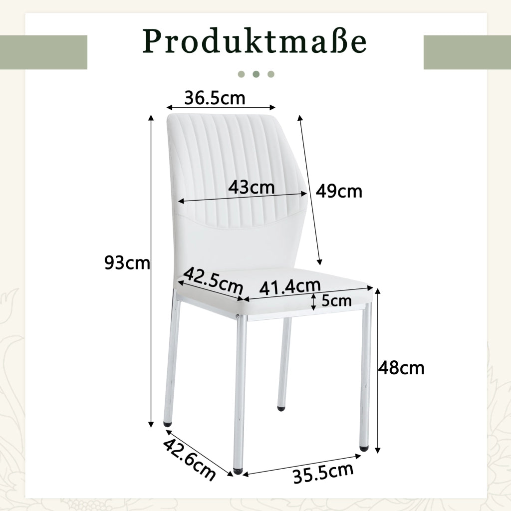 SEDIA da pranzo 93 cm PU bianco/argento Set da 4 pezzi