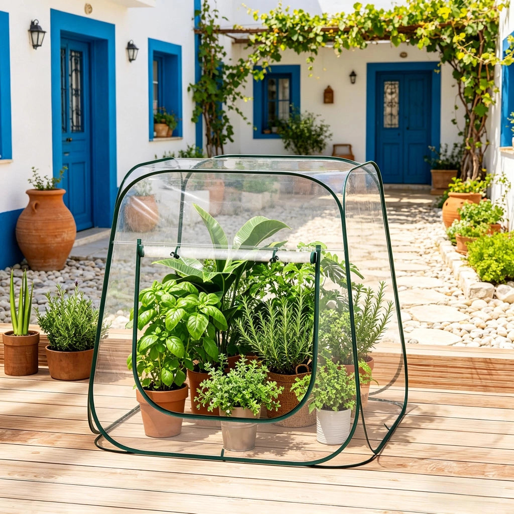 Serra da giardino pop up con apertura a zip a U in PVC trasparente e metallo pieghevole con borsa 97 × 100 × 100 cm