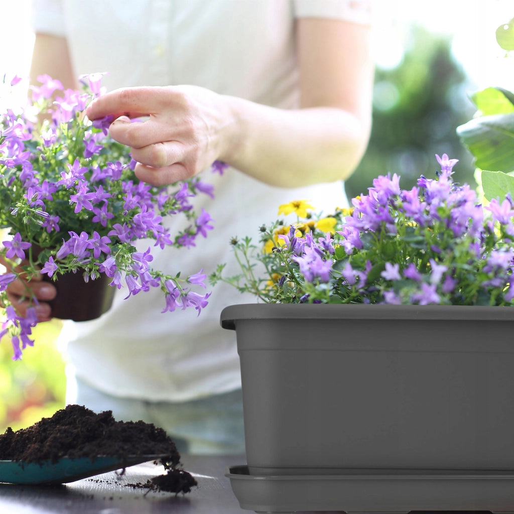 Vaso da fiori rettangolare KADAX per balcone, 80 cm, con supporto e manici.