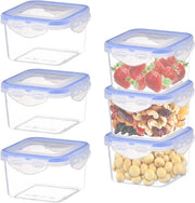 Set di contenitori in plastica trasparente con coperchio, 6 pezzi, 430 ml, con chiusura a stappello