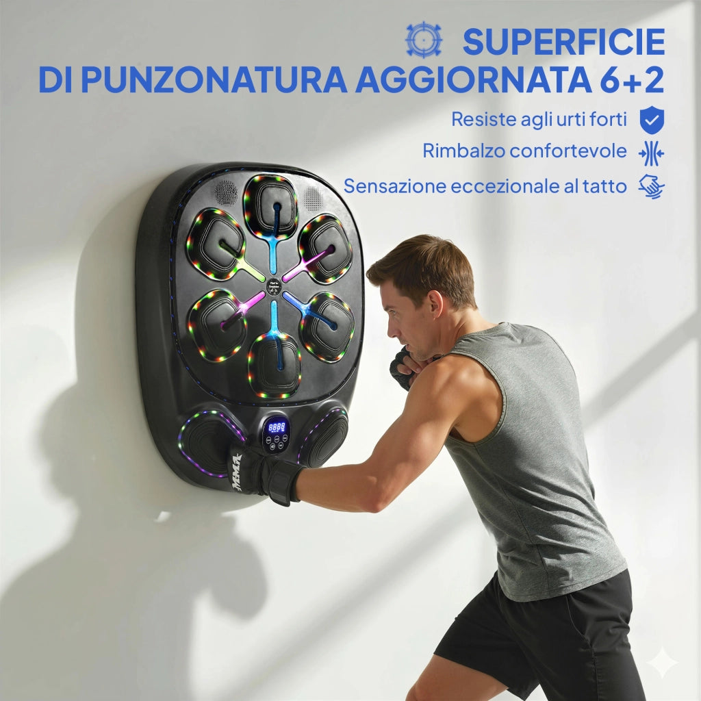 Macchina da Boxe Musicale a Parete ¨C Xylo ¨C 9 Modalit¨¤, LED, Bluetooth, 61x48x11 cm, Nero