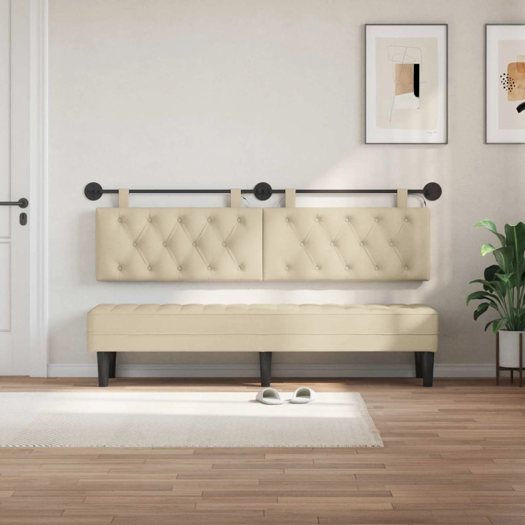 Testiera sospesa Con luce LED Crema Tessuto 3424688