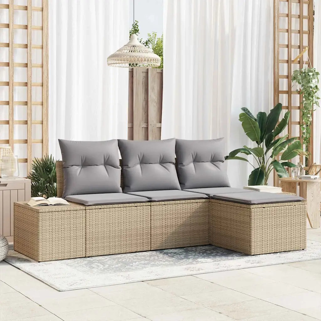 Set Divano da Giardino con cuscino 4 pcs Beige polyrattan