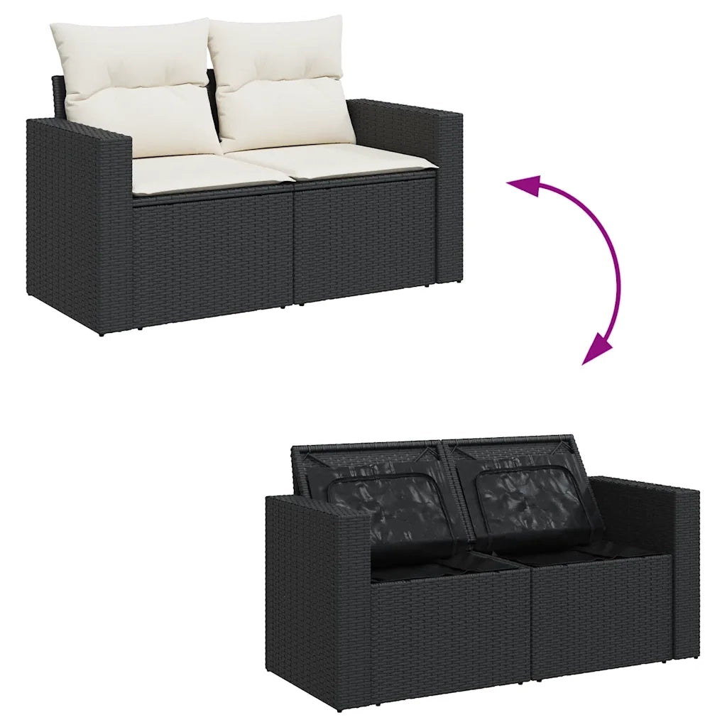 Set Divani da Giardino 9 pz con Cuscini Nero in Polyrattan 3326367