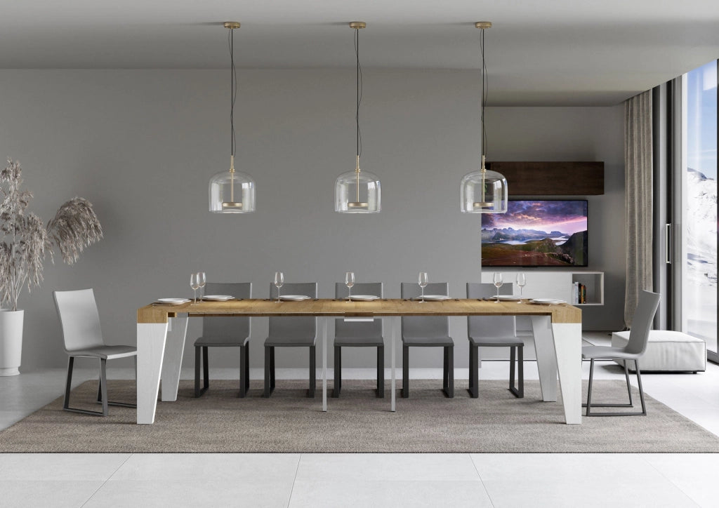 Consolle Allungabile 90-300x40x77 cm in Nobilitato Marrone e Bianco