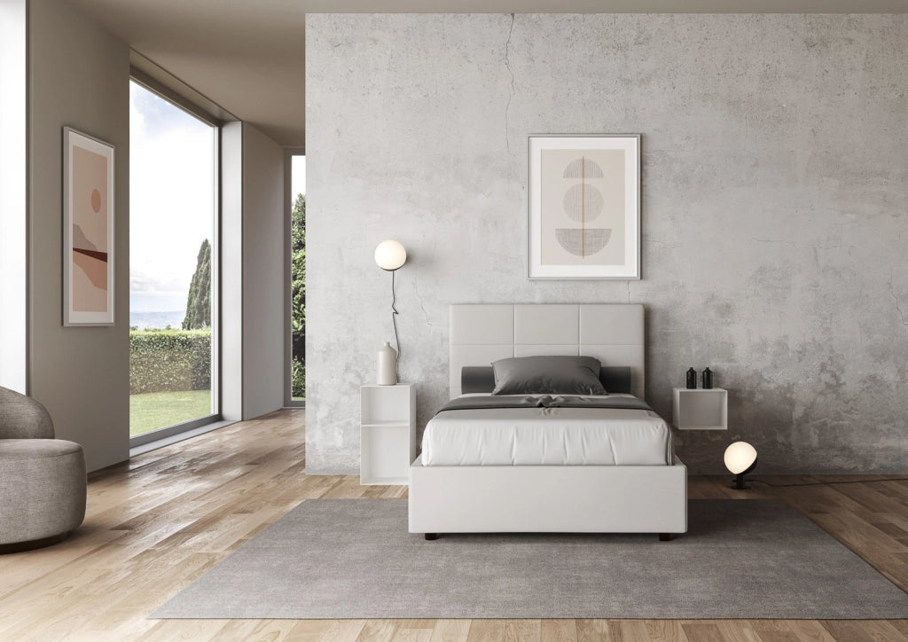 BS COM Letto una piazza e mezza senza rete imbottito 120x200 similpelle bianco