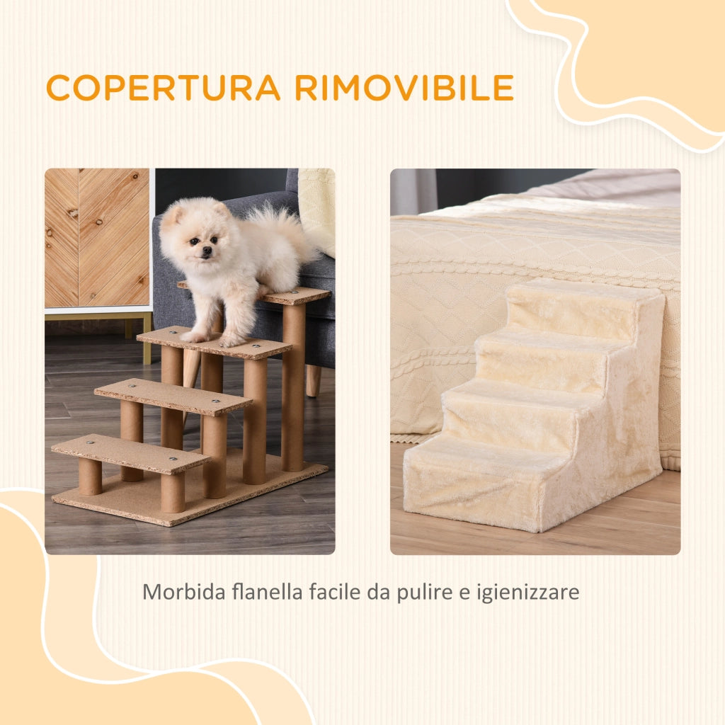 Scala per Cani Portatile 4 Gradini ¨C Minimal ¨C Beige 60x35x44 cm