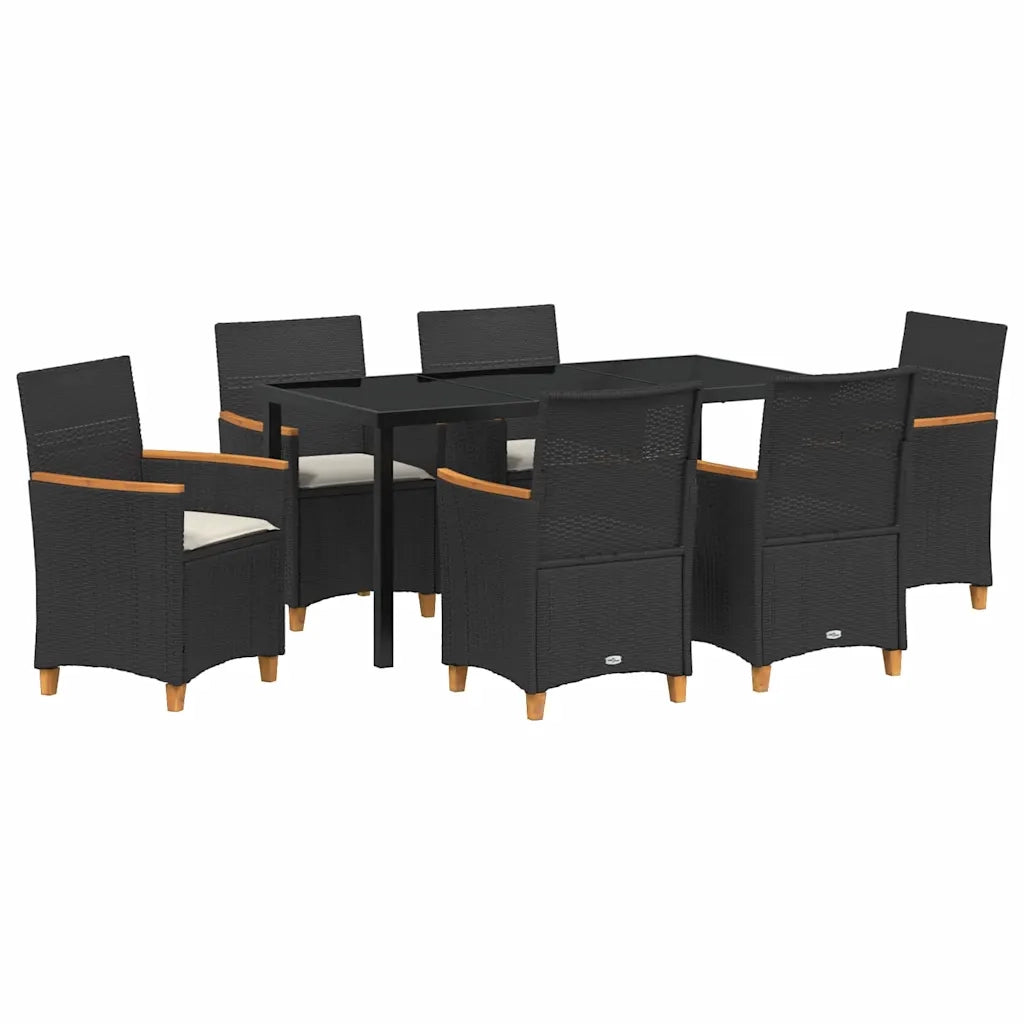 Set da Pranzo per Giardino 7 pcs Nero polyrattan
