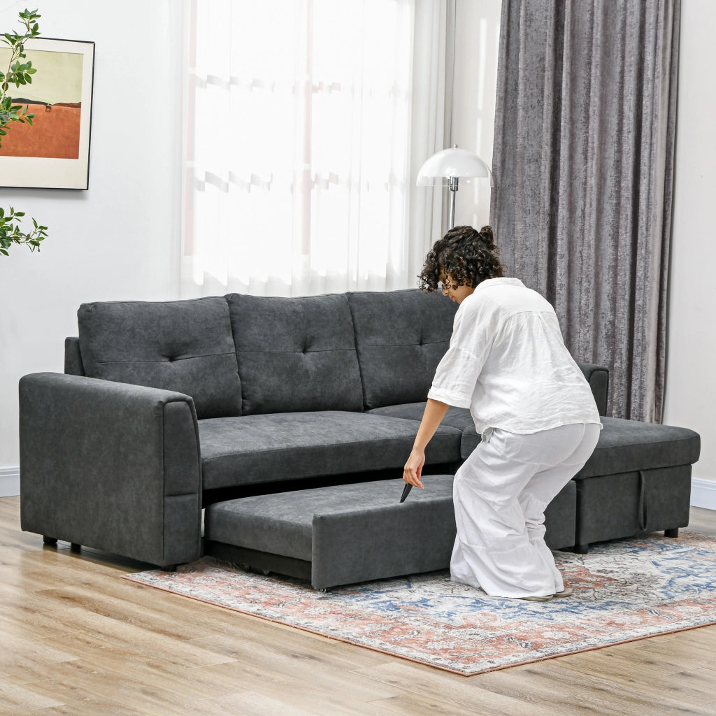 Divano letto 3 posti con chaise longue imbottito ¨C Minimal ¨C Grigio scuro