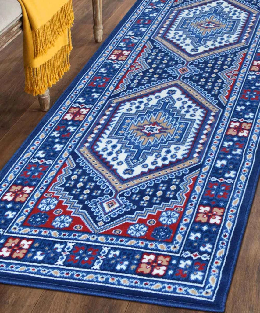 Tappeto passatoia ROYAL SHIRAZ 2065 BLU cm.70x500 motivo moderno geometrico arredo casa corsia arredo casa