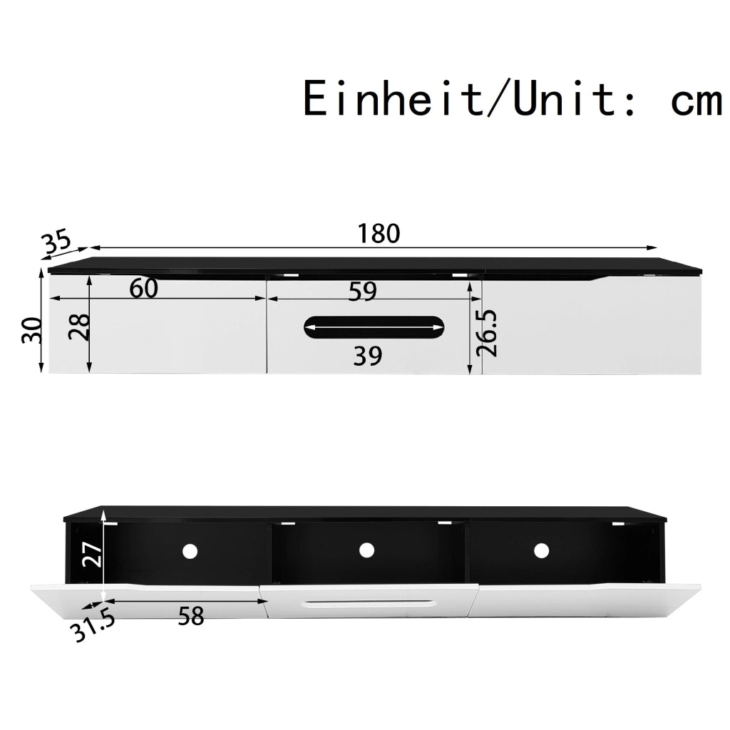 Cassettiera per TV nero-bianco; MDF e truciolare; 180 cm