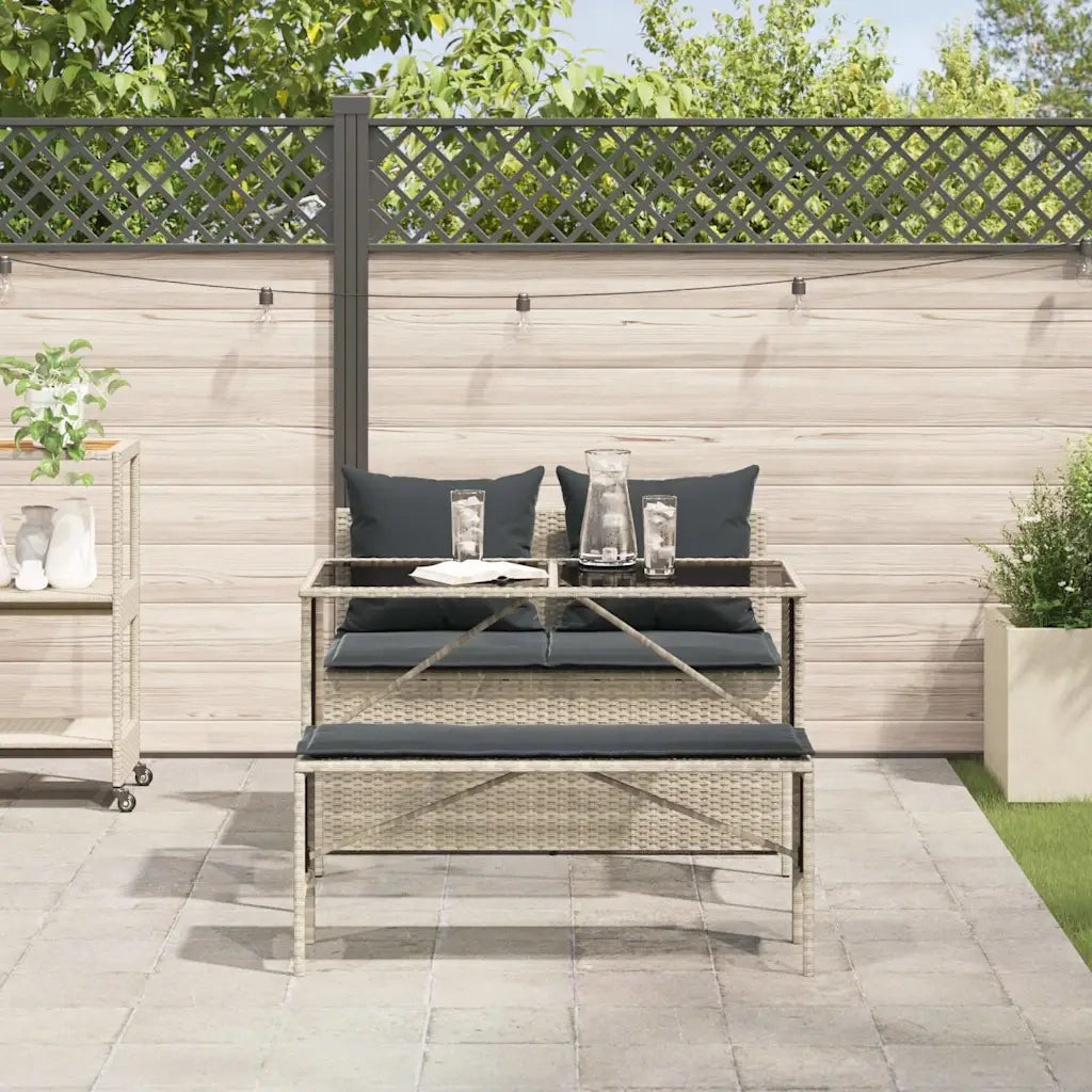 Set Pranzo da Giardino 3pz | Set Salotto da Giardino con Cuscini Grigio Chiaro Polyrattan