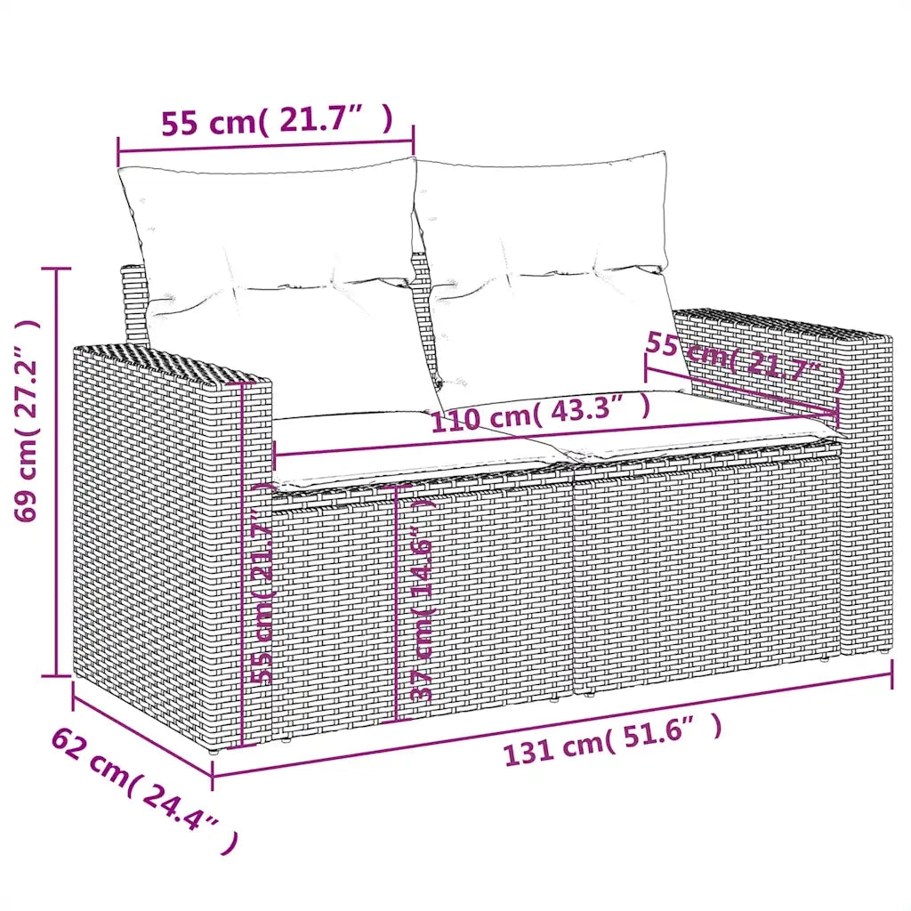 Set Divani da Giardino 10 pz con Cuscini Grigio in Polyrattan 3219461