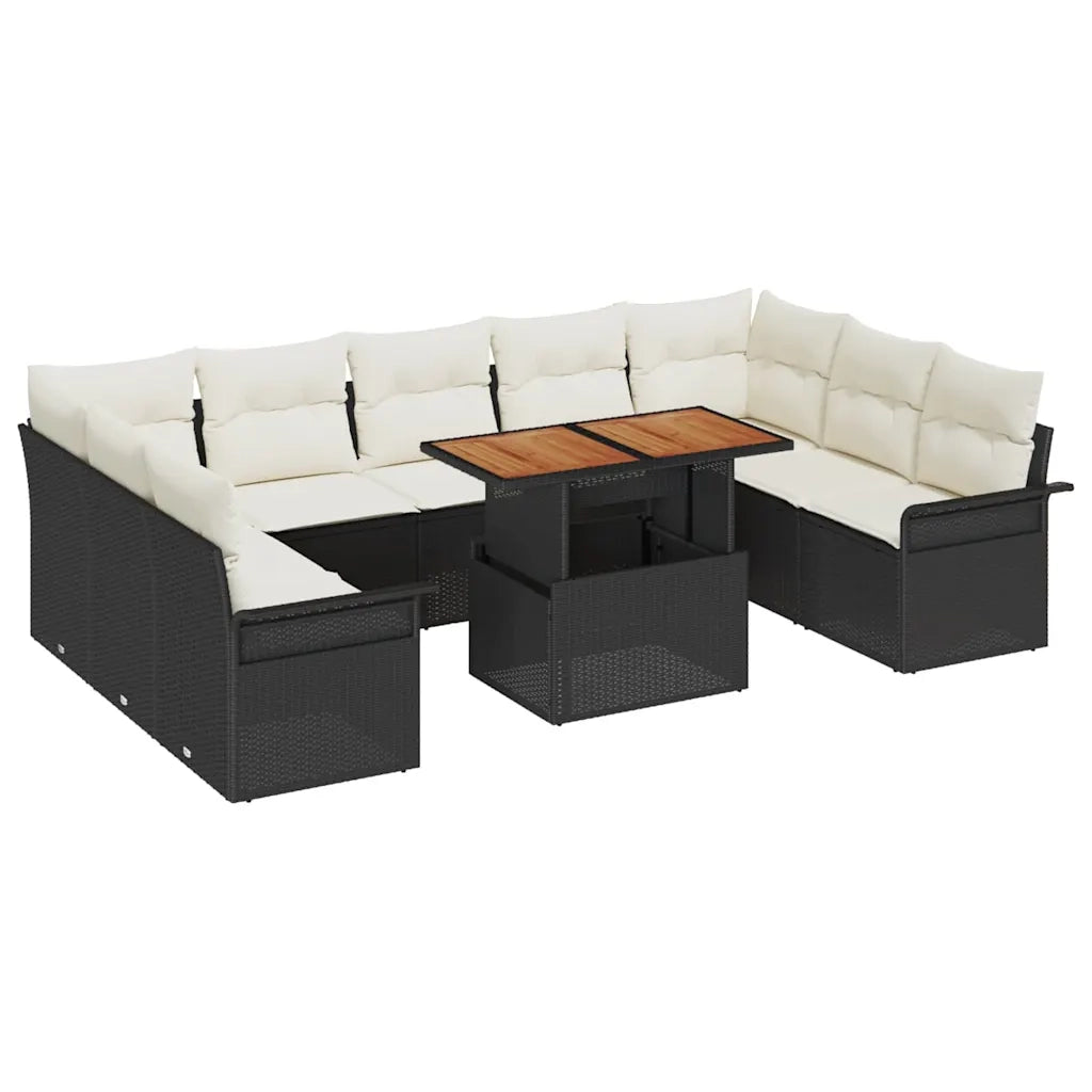 Set Divano da Giardino 10 pcs Nero Poly Rattan