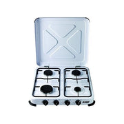 Vigor 98010-04 Fornello a Gas GPL 4 fuochi con coperchio acciaio verniciato griglia smaltata colore Bianco