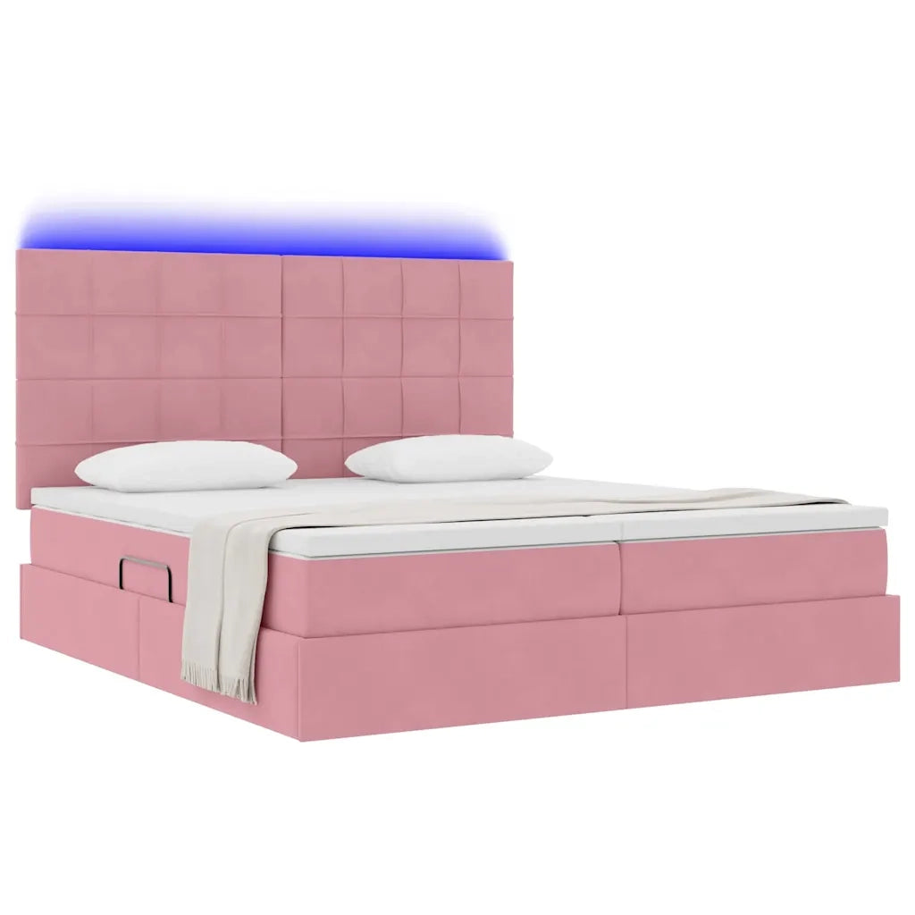 Letto con luci a strisce a LED Rosa 180 x 200 cm Velluto