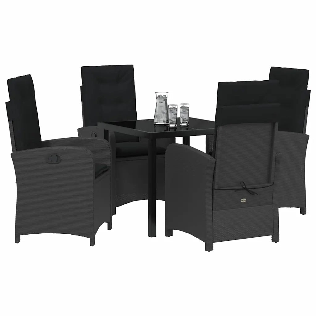 Set da Pranzo per Giardino con cuscino 5 pcs Nero polyrattan