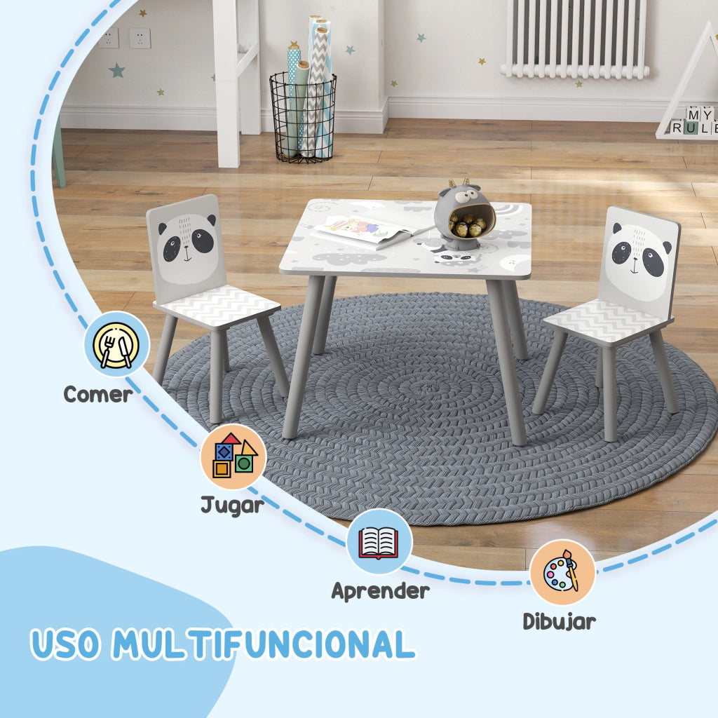 Set 2 Sedie e Tavolo Bambini ¨C Minimal ¨C Grigio e Bianco