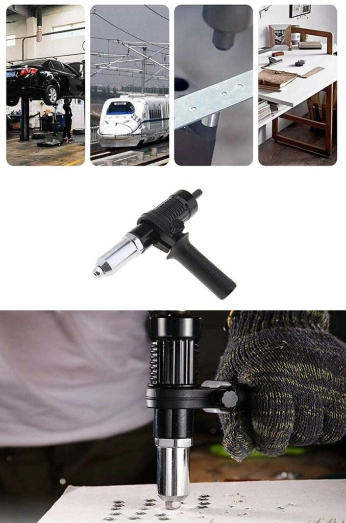 Kit conversione da trapano avvitatore a rivettatrice con impugnatura e testine