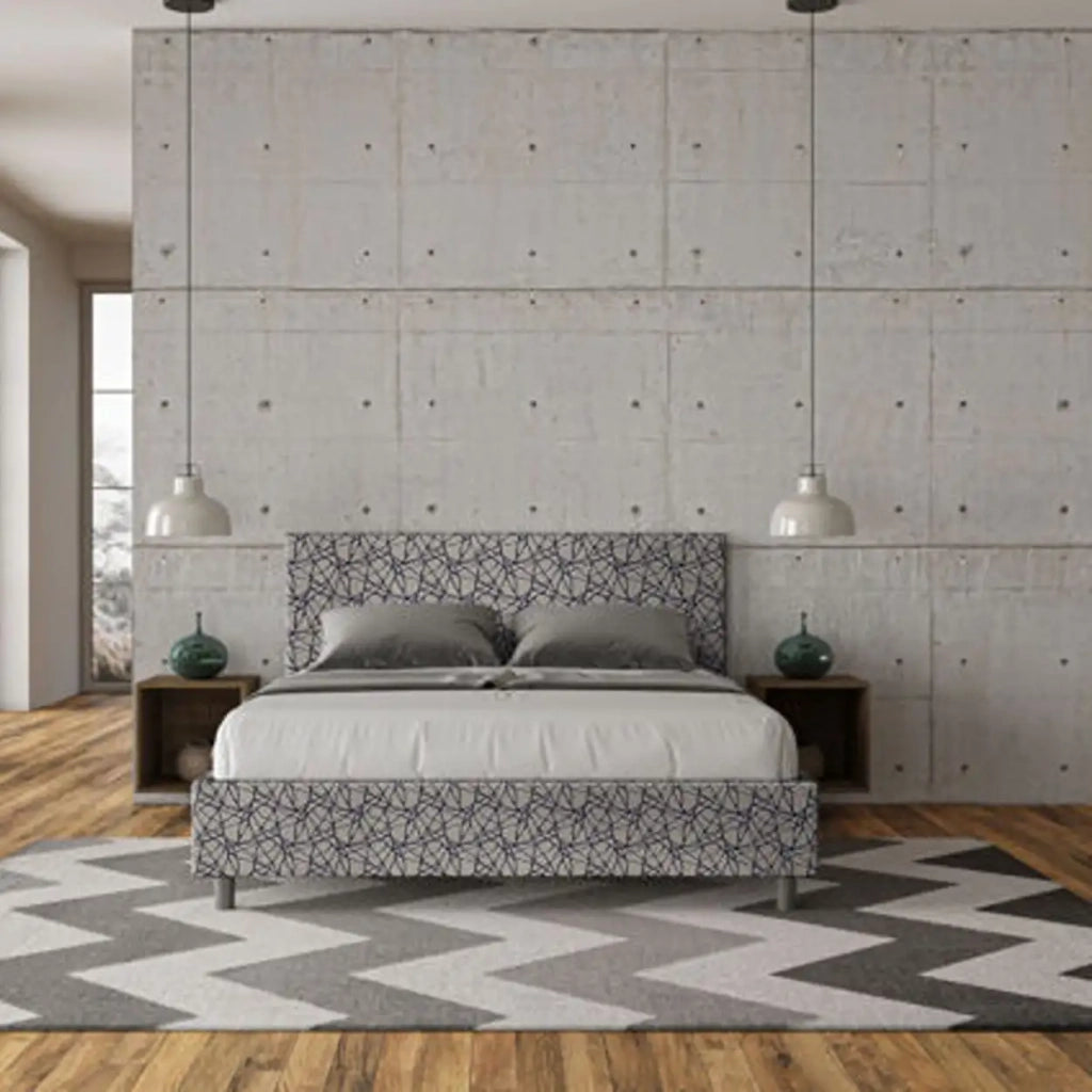 Letto matrimoniale contenitore imbottito 160x200 tessuto Era 9 blu Adele