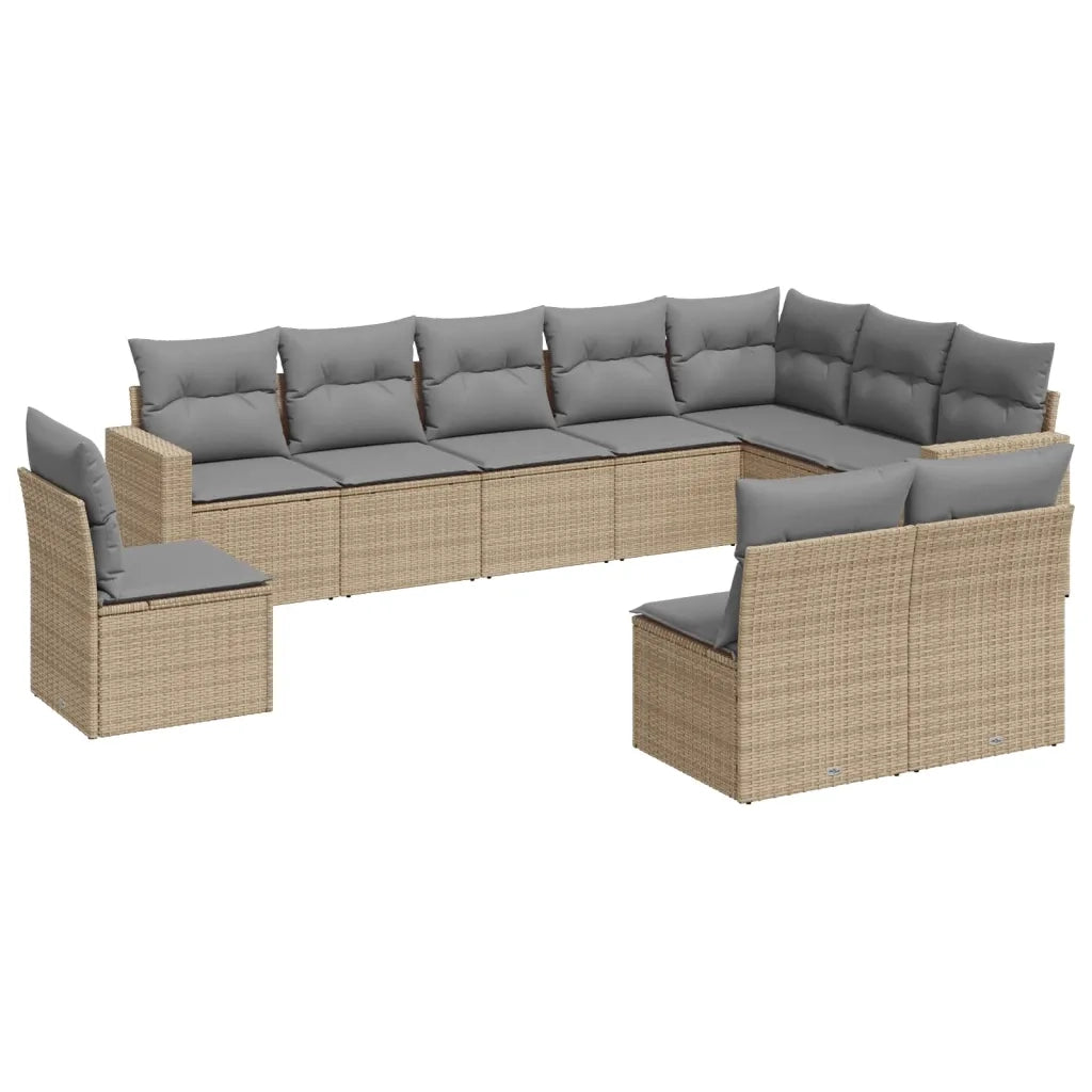 Set Divano da Giardino 10 pz con Cuscini Beige in Polyrattan 3219099
