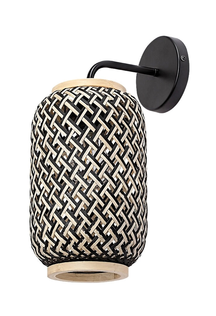 Applique scandinava E27 nero opaco rattan Adalla Rabalux