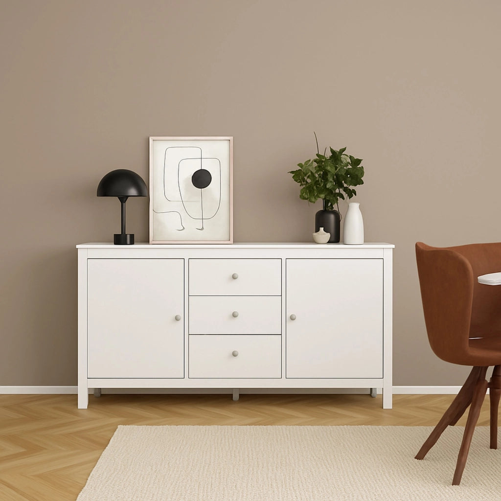 Credenza Whitney, Buffet da soggiorno, Madia da salotto, Dispensa da cucina, 151x38 h80 cm, Bianco