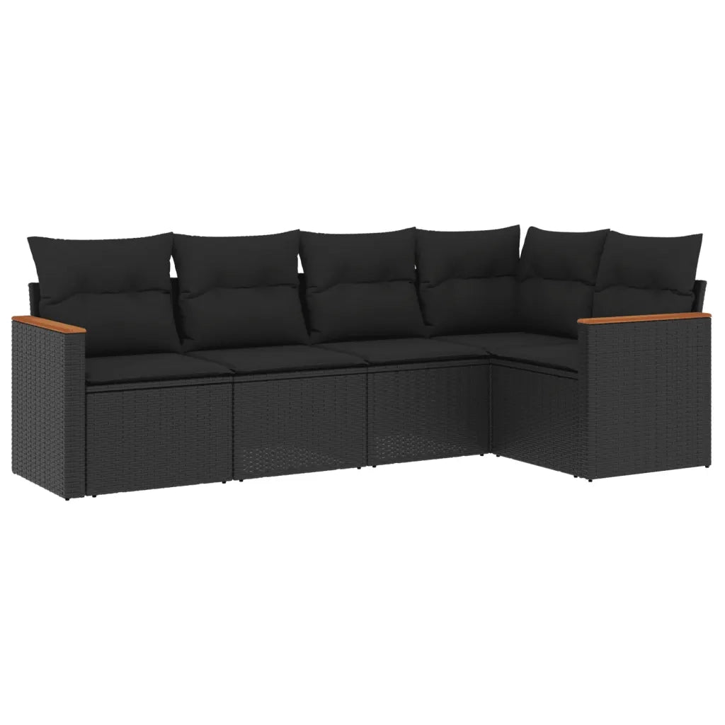Set Divani da Giardino 5 pz | Set Salotto da Giardino con Cuscini in Polyrattan Nero