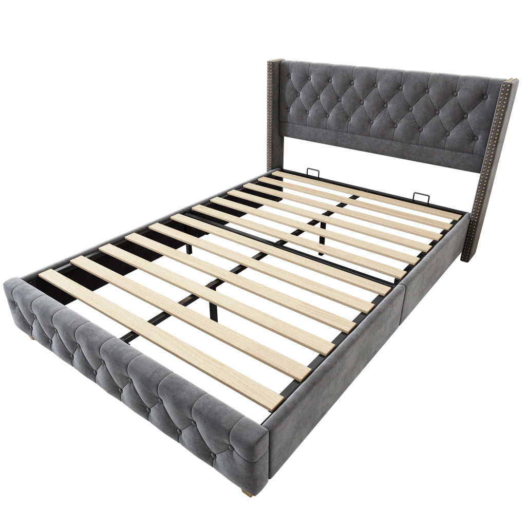 letto imbottito velluto grigio 149 x 195 cm