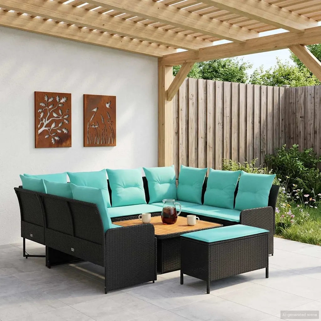 Set di Mobili con cuscino 7 pcs Nero e Turchese Rattan in PE 3422194