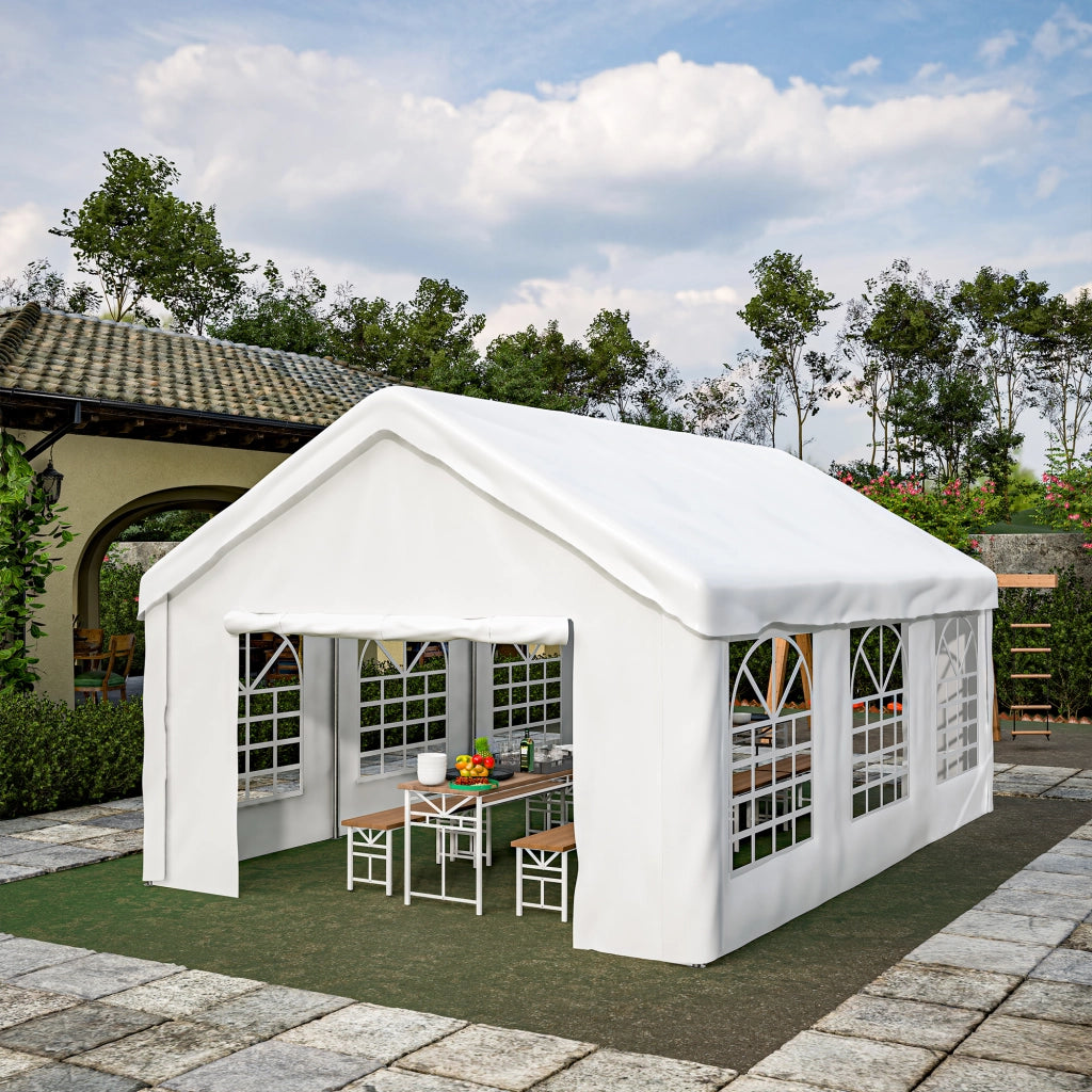 Garage con tenda per car 4x6m – Con porte a rulli separate anteriori e posteriori per l'accesso da entrambi i lati costruzione rinforzata e resistente alle intemperie – Tetto e pareti laterali rimovibili