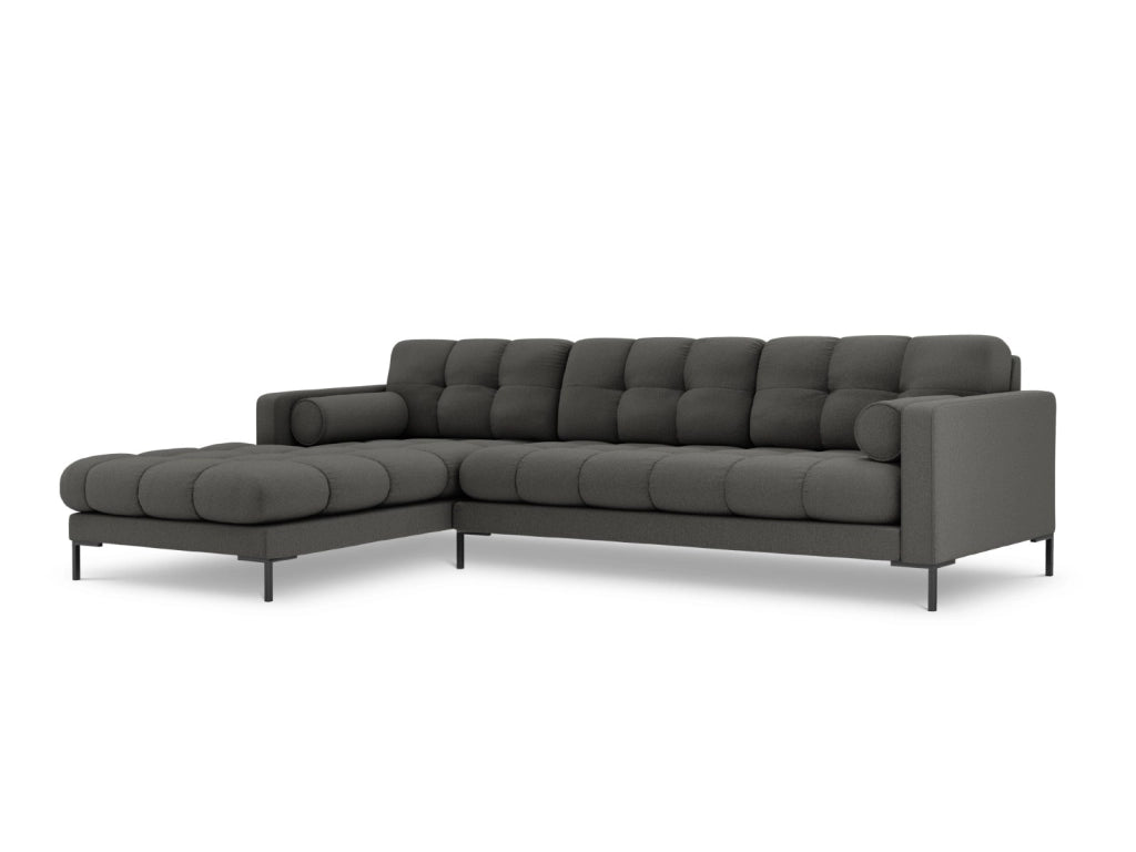 Cosmopolitan Design - Divano angolare sinistro "Bali" 5 posti in tessuto strutturato grigio scuro 