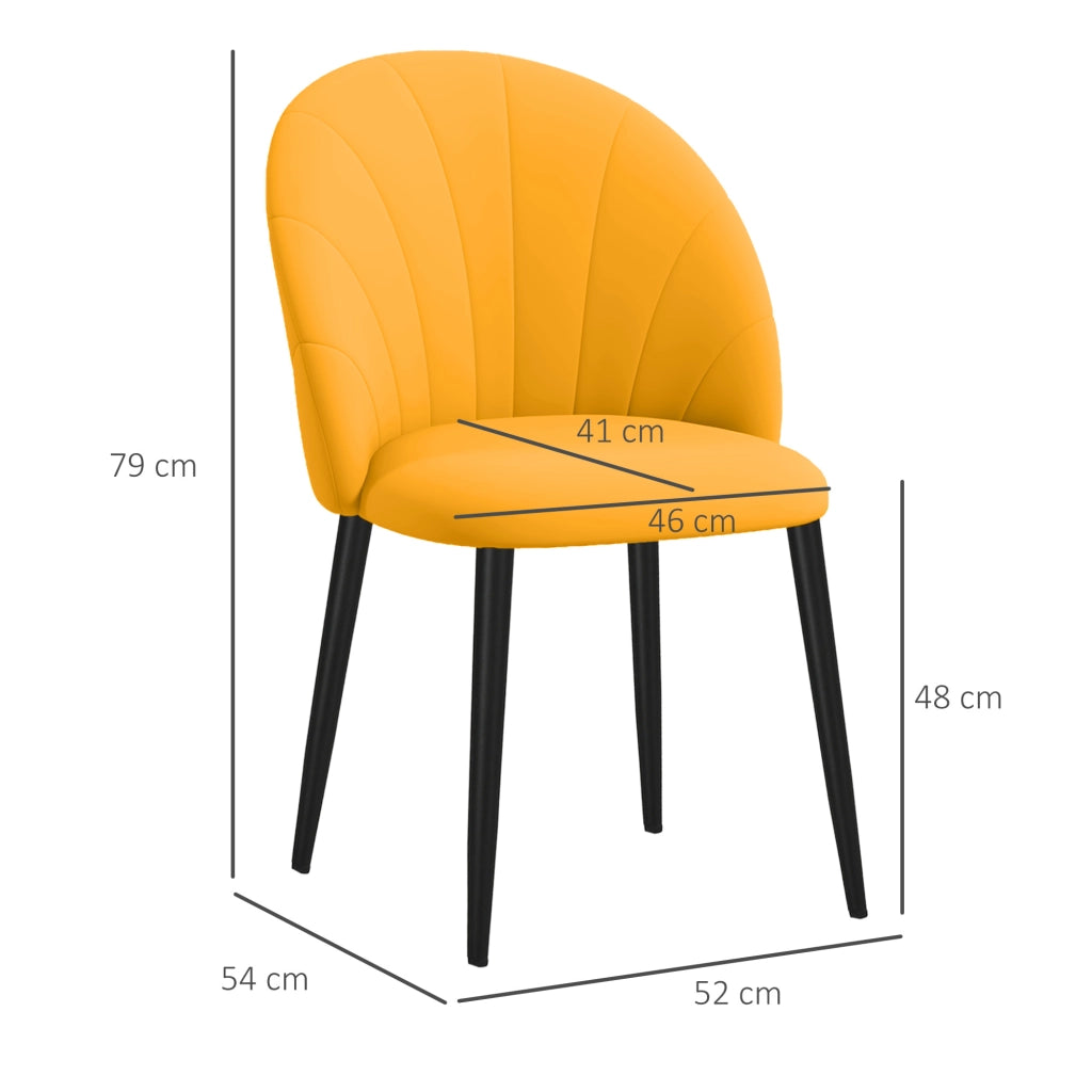 Sedia da Pranzo con Schienale a Conchiglia e Gambe in Metallo ¨C Minimal ¨C Velluto Giallo
