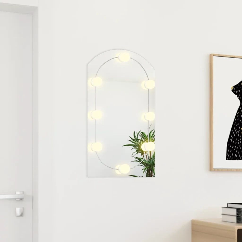 Specchio con Luci LED-Specchio decorativo 70x40 cm Forma ad Arco in Vetro