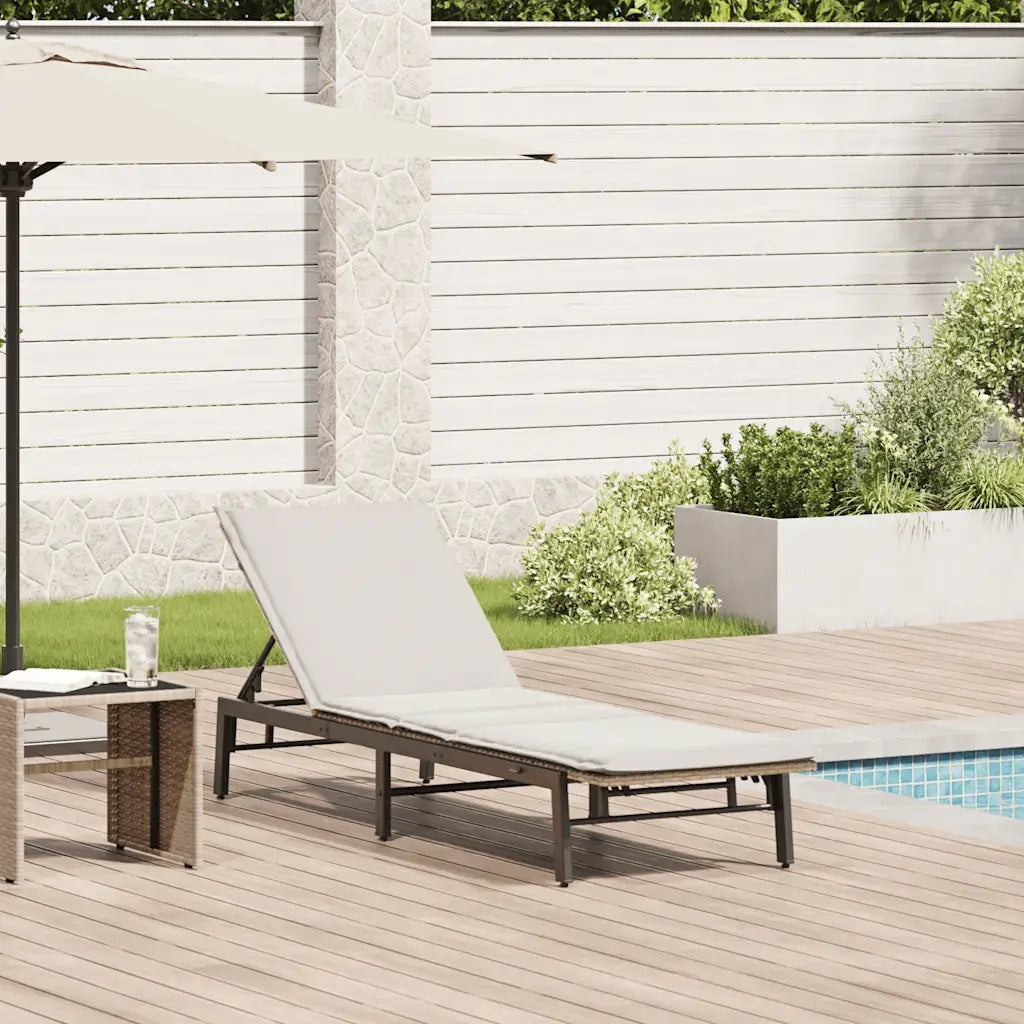 Lettino Prendisole con Cuscini Beige in Polyrattan 4104083