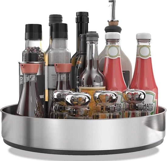 Organizzatore Cucina Piano Rotante 20 cm - 360 Gradi di Rotazione per Spezie e Cibarie - Acciaio Inossidabile