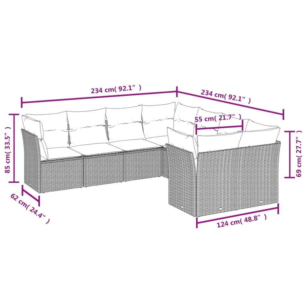 Set Divano da Giardino 8 pz con Cuscini Beige in Polyrattan 3218588