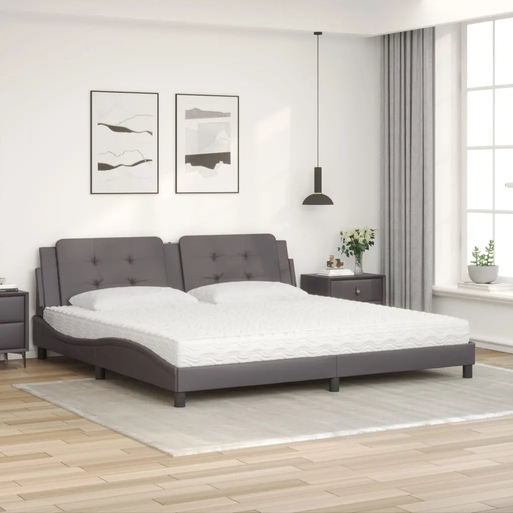 Letto con Materasso Zadar Grigio 200x200 cm in Similpelle