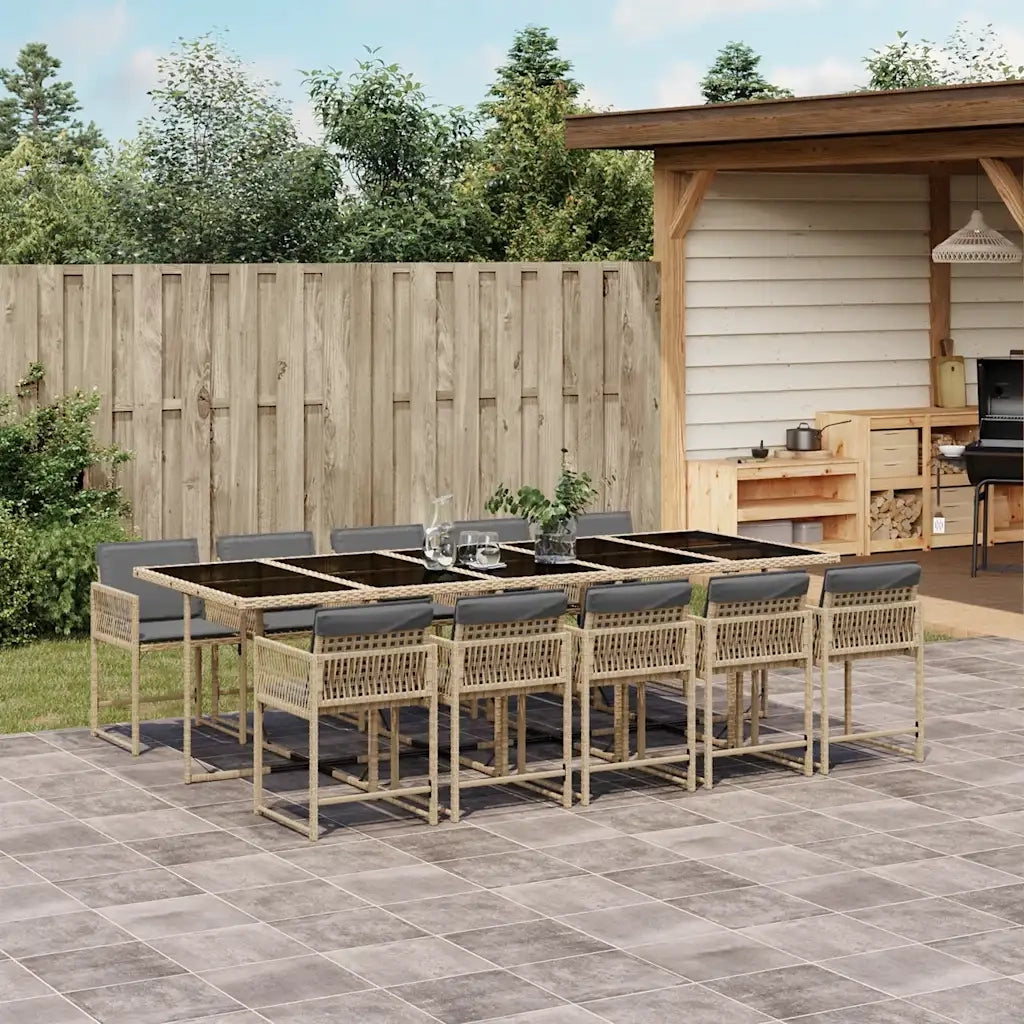 Set Pranzo da Giardino 11 pz con Cuscini Beige Misto Polyrattan