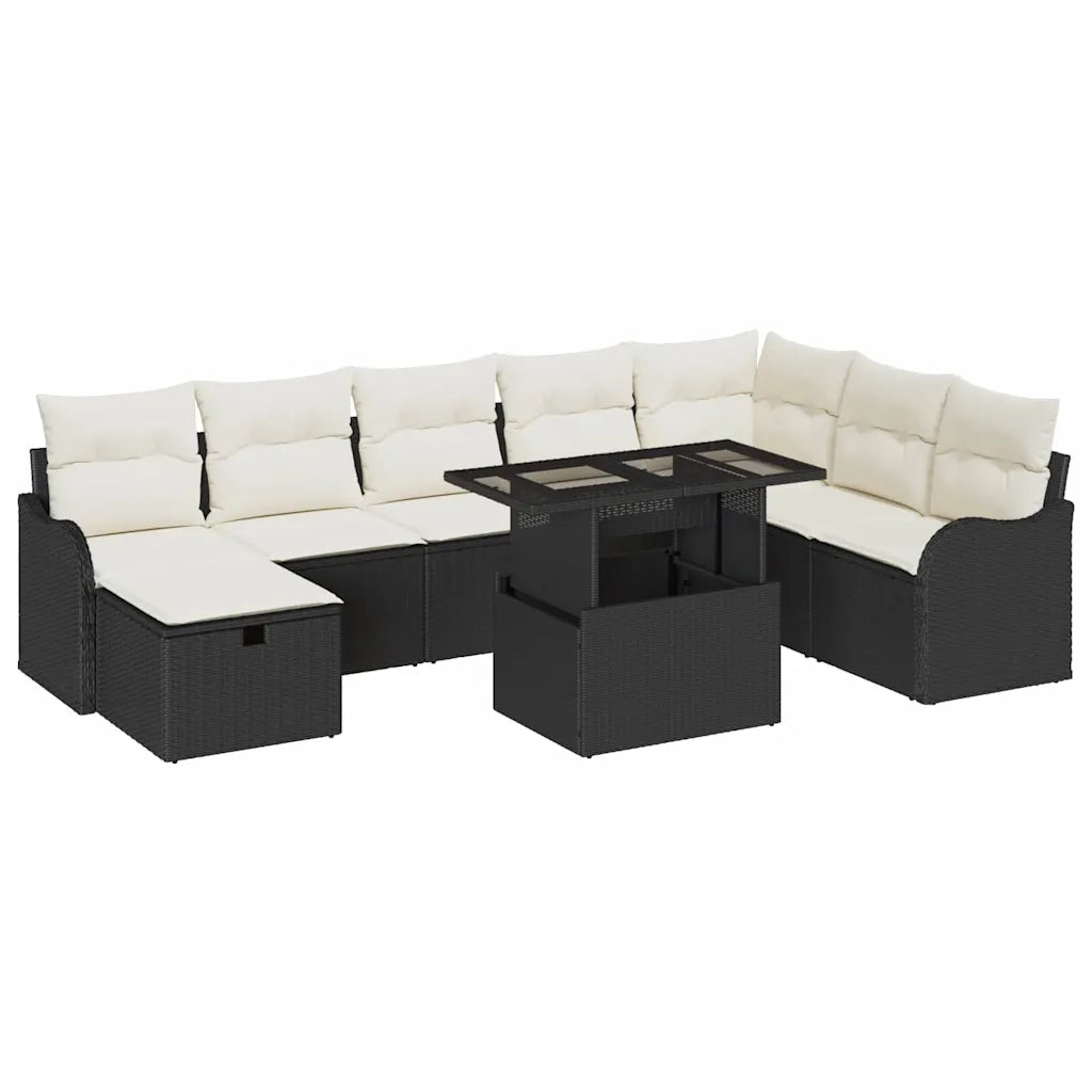 Set Divano da Giardino con cuscino 9 pcs Nero Poly Rattan 3359734