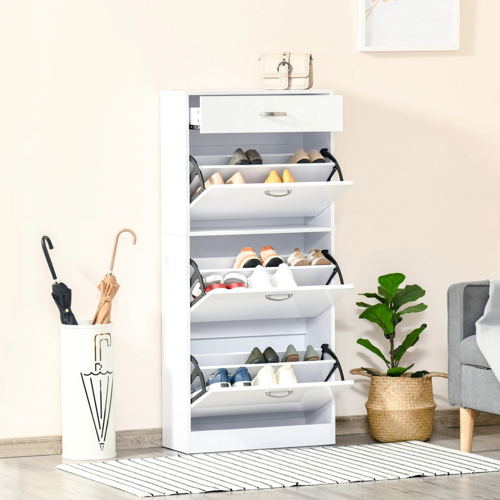 Scarpiera con 3 ante e cassetto scorrevole ¨C zephmum ¨C Bianco 62x24x135 cm