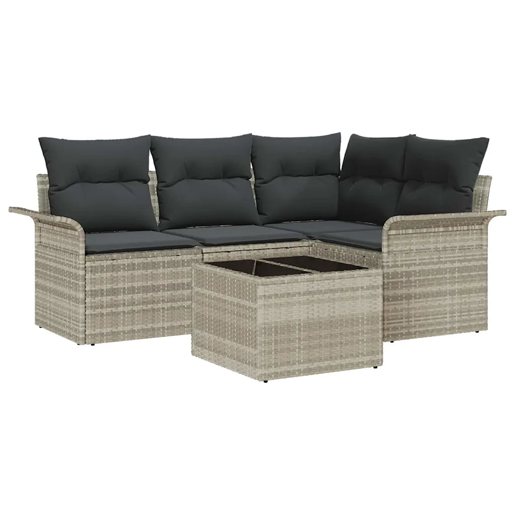 Set Divano da Giardino 5 pcs Grigio chiaro polyrattan