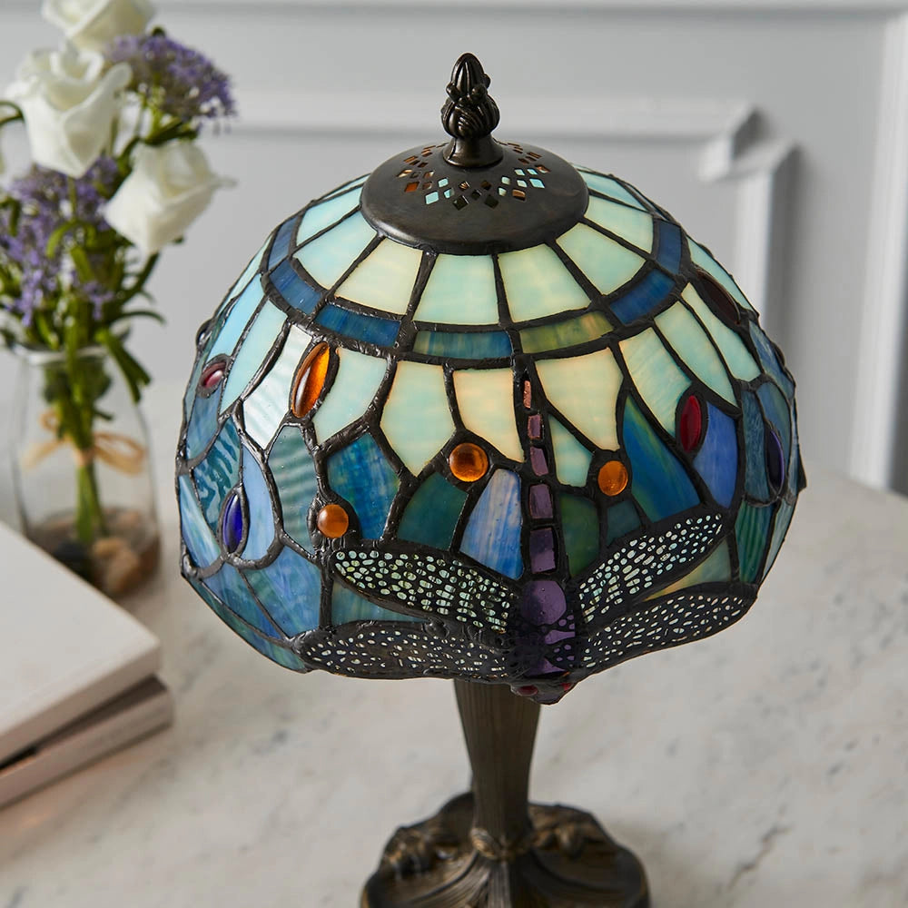 Lampada da tavolo Tiffany Dragonfly blu-verde E14 40W