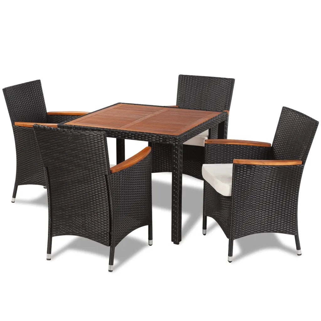 Set da Pranzo da Giardino 5 pz con Cuscini in Polyrattan Nero 41307