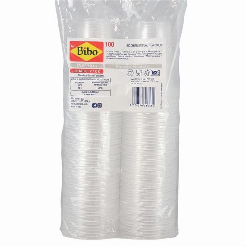 BIBO SET DA 100 BICCHIERI IN PLASTICA TRASPARENTE DA 200 CC
