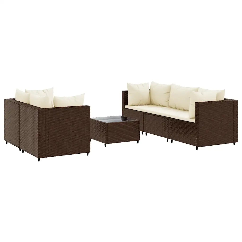 Set Mobili da Giardino 6pz con Cuscini in Polyrattan Marrone